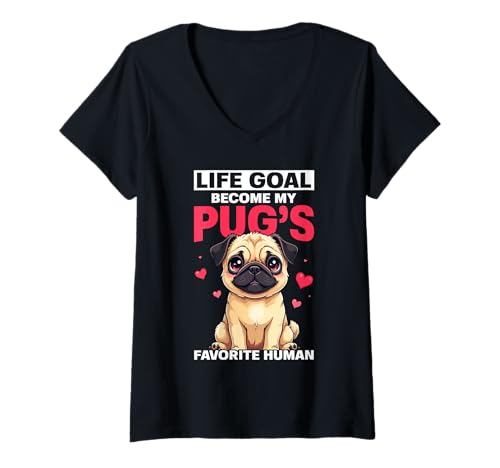 Damen Mops Hund T-Shirt mit V-Ausschnitt Damen Mops Hund T-Shirt mit V-Ausschnitt von Pug Gifts for Men and Women