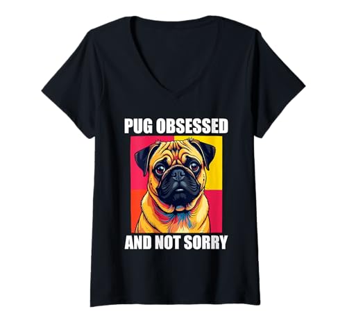 Damen Mops Hund T-Shirt mit V-Ausschnitt Damen Mops Hund T-Shirt mit V-Ausschnitt von Pug Gifts for Men and Women