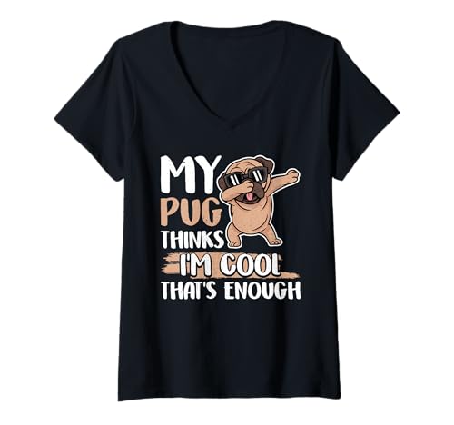 Damen Mops Hund T-Shirt mit V-Ausschnitt Damen Mops Hund T-Shirt mit V-Ausschnitt von Pug Gifts for Men and Women