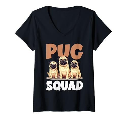 Damen Mops Hund T-Shirt mit V-Ausschnitt Damen Mops Hund T-Shirt mit V-Ausschnitt von Pug Gifts for Men and Women