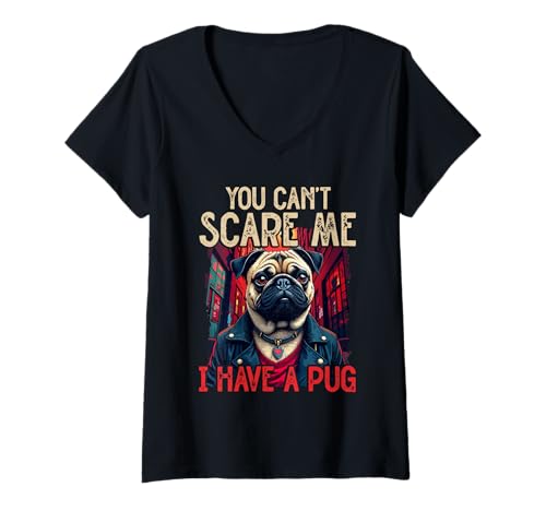 Damen Mops Hund T-Shirt mit V-Ausschnitt Damen Mops Hund T-Shirt mit V-Ausschnitt von Pug Gifts for Men and Women