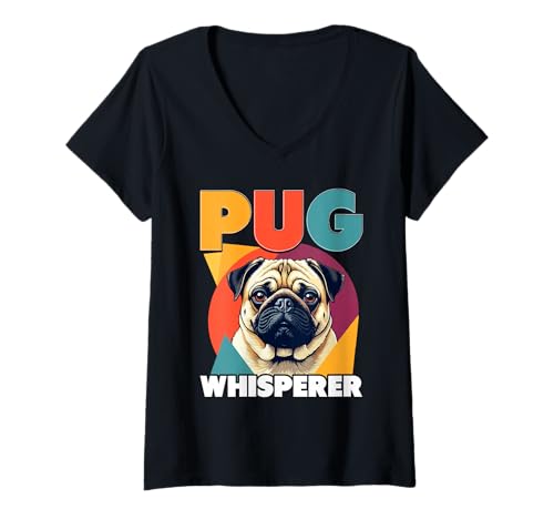 Damen Mops Hund T-Shirt mit V-Ausschnitt Damen Mops Hund T-Shirt mit V-Ausschnitt von Pug Gifts for Men and Women
