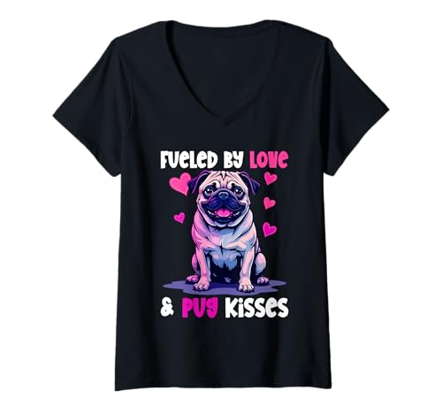 Damen Mops Hund T-Shirt mit V-Ausschnitt von Pug Gifts for Men and Women