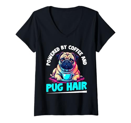 Damen Mops Hund T-Shirt mit V-Ausschnitt von Pug Gifts for Men and Women