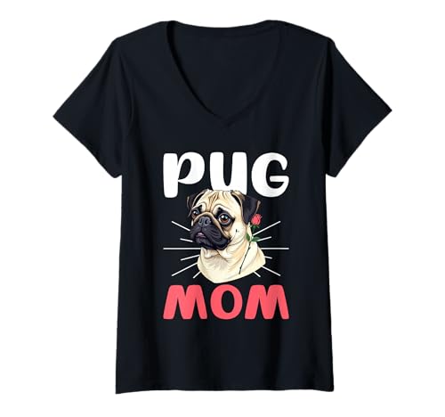 Damen Mops Hund T-Shirt mit V-Ausschnitt von Pug Gifts for Men and Women