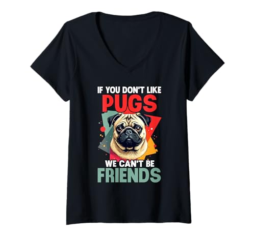 Damen Mops Hund T-Shirt mit V-Ausschnitt von Pug Gifts for Men and Women