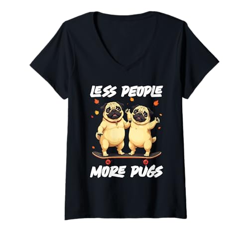 Damen Mops Hund T-Shirt mit V-Ausschnitt Damen Mops Hund T-Shirt mit V-Ausschnitt von Pug Gifts for Men and Women