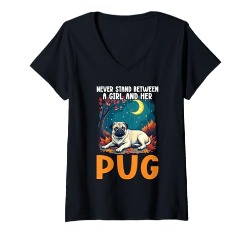 Damen Mops Hund T-Shirt mit V-Ausschnitt von Pug Gifts for Men and Women