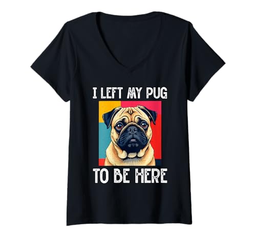 Damen Mops Hund T-Shirt mit V-Ausschnitt von Pug Gifts for Men and Women