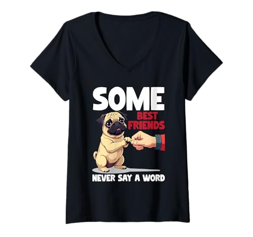 Damen Mops Hund T-Shirt mit V-Ausschnitt von Pug Gifts for Men and Women