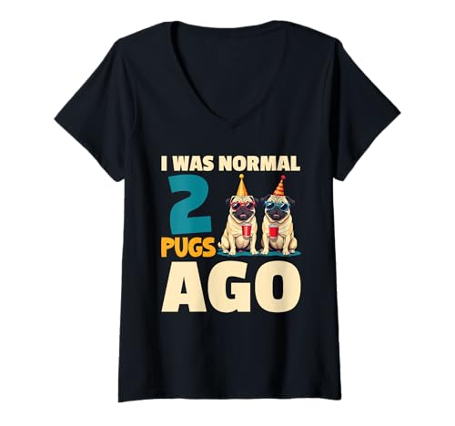 Damen Mops Hund T-Shirt mit V-Ausschnitt von Pug Gifts for Men and Women