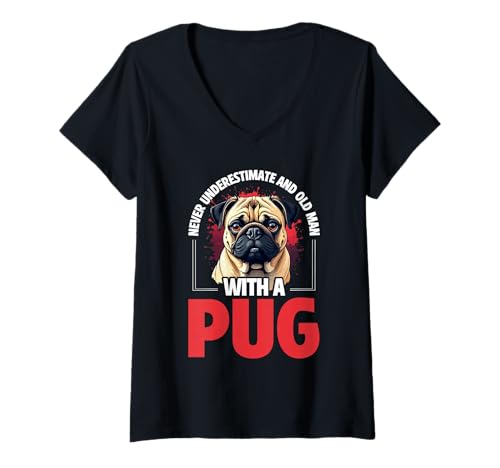 Damen Mops Hund T-Shirt mit V-Ausschnitt von Pug Gifts for Men and Women