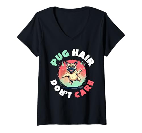 Damen Mops Hund T-Shirt mit V-Ausschnitt Damen Mops Hund T-Shirt mit V-Ausschnitt von Pug Gifts for Men and Women