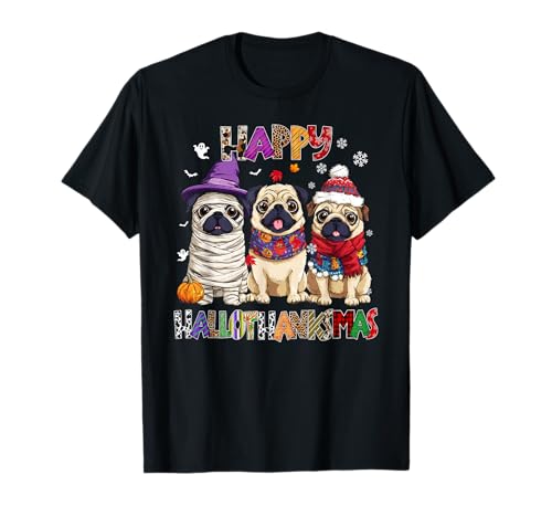 Mops Hunde Weihnachten Happy Hallothankmas Xmas Männer Frauen Kinder T-Shirt Mops Hunde Weihnachten Happy Hallothankmas Xmas Männer Frauen Kinder T-Shirt von Pug Happy Hallothankmas Christmas Dog