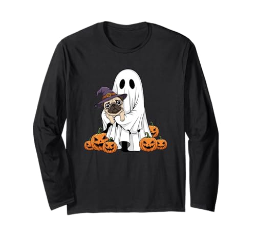 Lustiger Geist Mops Kürbis Halloween Kinder Herren Damen Langarmshirt von Pug Lovers Cute Halloween Outfits for Boy Girl