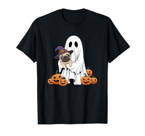 Lustiger Geist Mops Kürbis Halloween Kinder Herren Damen T-Shirt von Pug Lovers Cute Halloween Outfits for Boy Girl