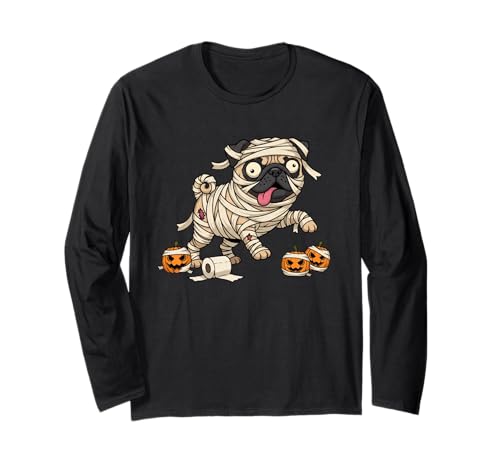 Lustiger Mops, Mama, Kürbis, Halloween, Kinder, Herren und Damen Langarmshirt von Pug Lovers Cute Halloween Outfits for Boy Girl