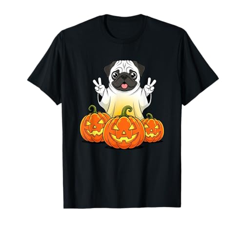 Lustiger Mops Geist Kürbis Boo Halloween Kinder Herren Damen T-Shirt von Pug Lovers Halloween Ghost Pumpkin Outfits