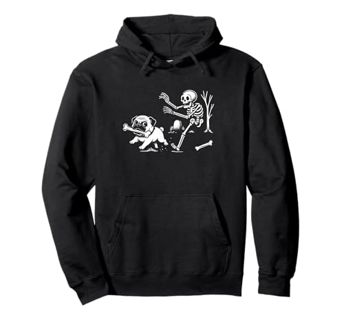 Mops Hund läuft vom Skelett, lustiges Design für Männer, Frauen, Kinder Pullover Hoodie von Pug Skeleton Chase for Dog Lovers Men Women Kids