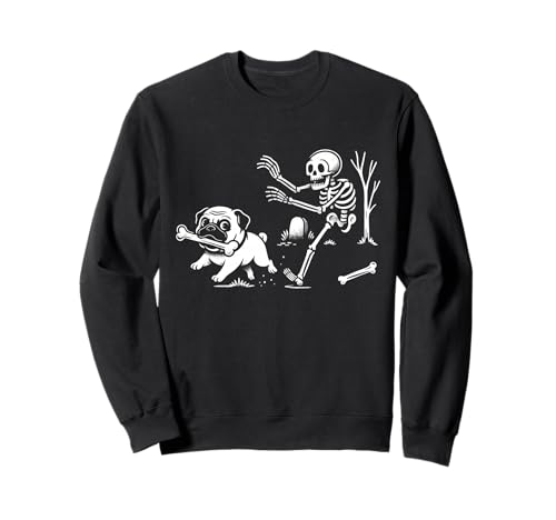 Mops Hund läuft vom Skelett, lustiges Design für Männer, Frauen, Kinder Sweatshirt von Pug Skeleton Chase for Dog Lovers Men Women Kids