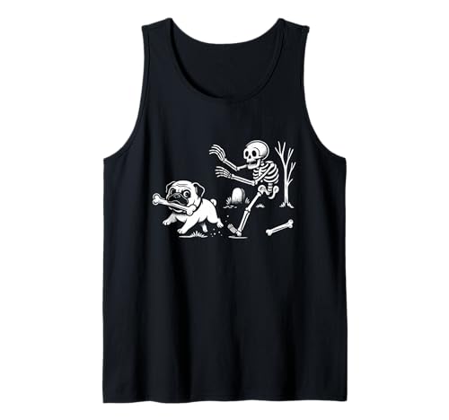 Mops Hund läuft vom Skelett, lustiges Design für Männer, Frauen, Kinder Tank Top von Pug Skeleton Chase for Dog Lovers Men Women Kids