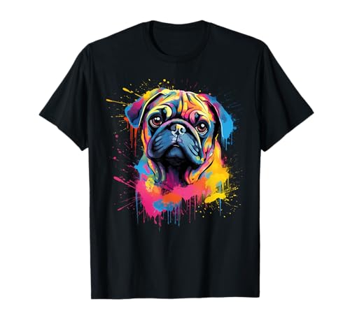 Pug lover apparel für Pug Besitzer - Süßer Mops T-Shirt, Schwarz, Cartoon-Mops-Design, Pop-Art, Unisex-Erwachsene & -Kinder, Klein, Kurzarm von Pug lover apparel for Pug owner