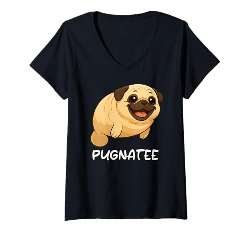 Damen Niedlicher Mops, Seekuh, Pugnatee, Tierliebhaber, Jungen, Mädchen, Kinder T-Shirt mit V-Ausschnitt von PugAxis1