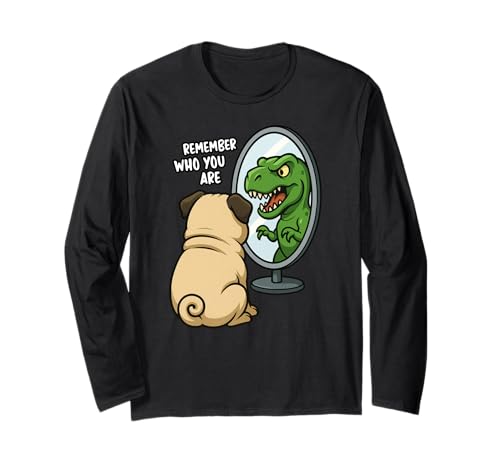 Lustiger Mops Dinosaurier Trex Remember Who You Are Jungen Mädchen Kinder Langarmshirt von PugAxis1