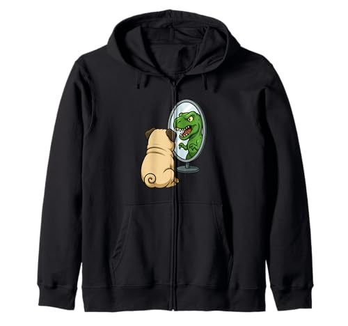 Lustiger Mops Hund Dinosaurier Trex Spiegel Jungen Mädchen Kinder Kapuzenjacke von PugAxis1