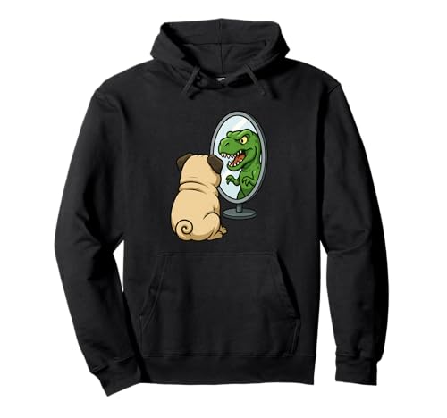 Lustiger Mops Hund Dinosaurier Trex Spiegel Jungen Mädchen Kinder Pullover Hoodie von PugAxis1