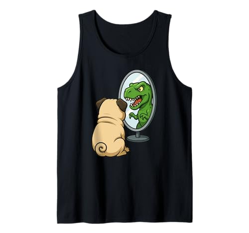 Lustiger Mops Hund Dinosaurier Trex Spiegel Jungen Mädchen Kinder Tank Top von PugAxis1