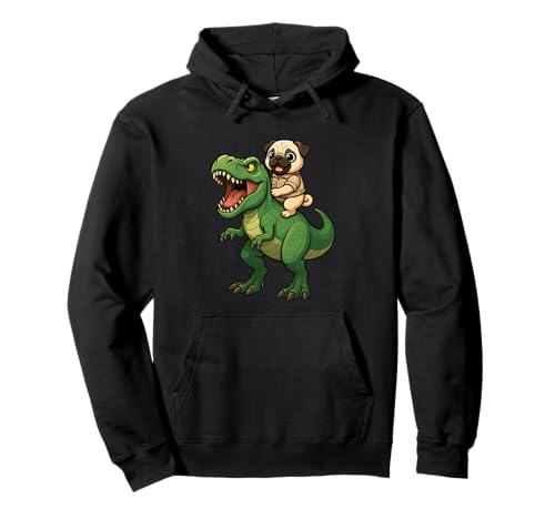 Lustiger Mops Hund Dinosaurier Trex Zoo Keeper Mama Papa Kinder Pullover Hoodie von PugAxis1
