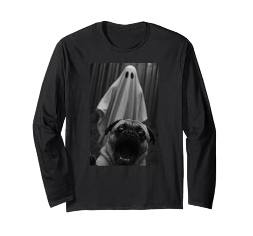 Lustiger Mops Hund Geist Selfie Halloween Mama Papa Kinder Langarmshirt von PugAxis1