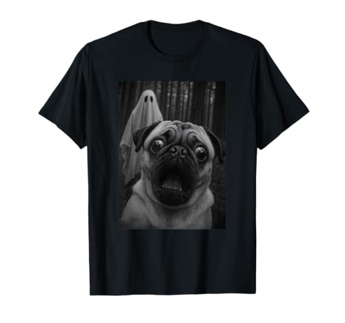 Lustiger Mops Hund Geist Selfie Halloween Mama Papa Kinder T-Shirt von PugAxis1
