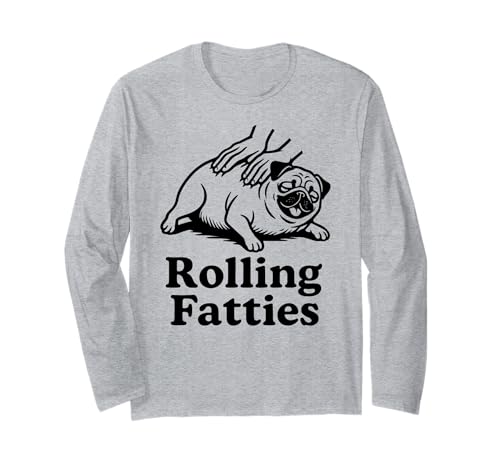 Lustiger Mops Hund Rolling Fatties Mama Papa Kinder Langarmshirt von PugAxis1