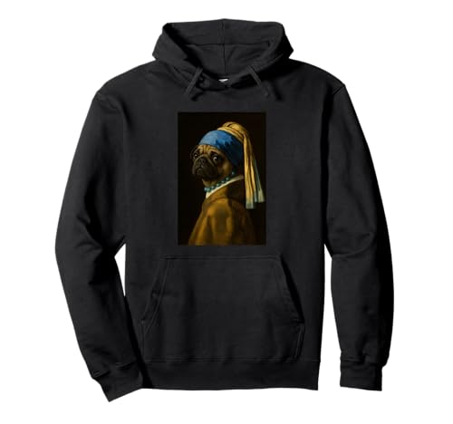 Mops Hund Mädchen Perle Ohrmalerei Kunst Mama Papa Kinder Pullover Hoodie von PugAxis1
