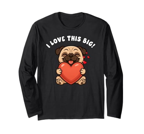 Mops I Love This Big Heart Valentinstag Jungen Mädchen Kinder Langarmshirt von PugAxis1