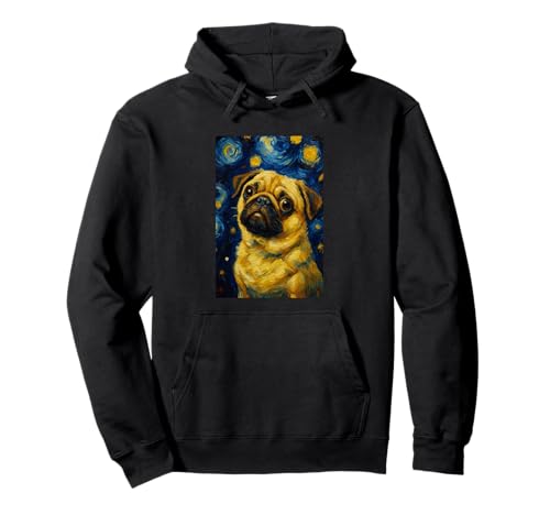 Mops Sternennacht Hund Malerei Kunst Mama Papa Kinder Pullover Hoodie von PugAxis1