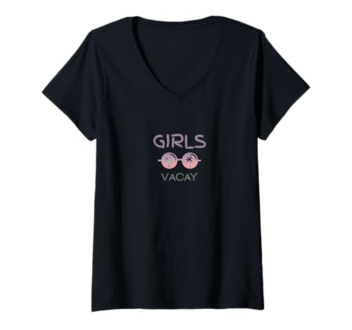 Damen Girls Vacay - Fun Matching Vacation T-Shirt mit V-Ausschnitt von Pugliesi Design