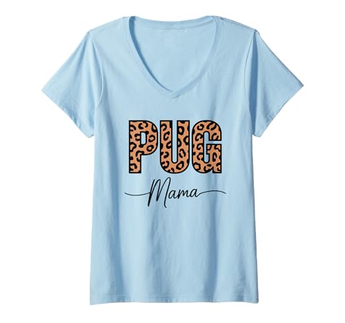 Damen Leopardenmuster Pug Mama Pugs T-Shirt mit V-Ausschnitt Damen Leopardenmuster Pug Mama Pugs T-Shirt mit V-Ausschnitt von Pugs Pug Lover Gifts