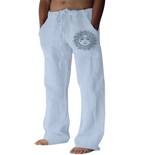 Leinenhosen Herren Jogging Hose Herren Leicht Sommerhose Herrenhosen Übergröße Baumwollehosen Loose Fit Freizeithose Casual Strandhosen Loungewear,Blau,XXL von Puimentiua