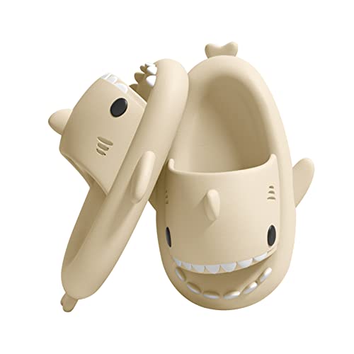 Puimentiua Damen Hai Hausschuhe Schlappen,Shark Slippers Slides,Herren Sharky Schuhe Latschen,Lustig Haifisch Badelatschen | 05- Beige,46-47 EU von Puimentiua