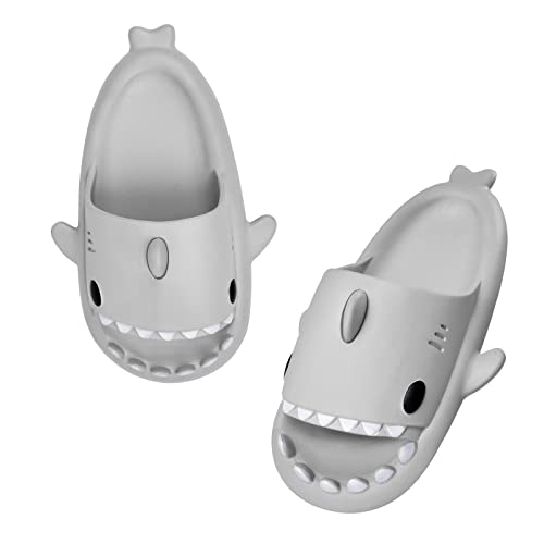 Puimentiua Damen Hai Hausschuhe,Shark Slides Slippers,Sharkis Schuhe,Haifisch Schlappen, Fisch Badelatschen(02- Hellgrau,44-45 EU) von Puimentiua