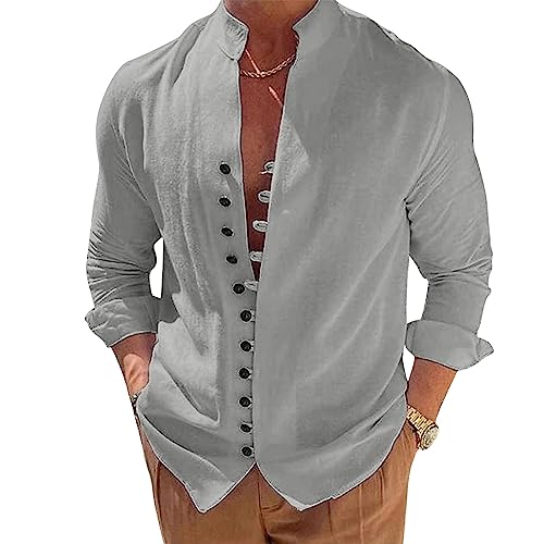 Puimentiua Leinenhemd Herren Langarm Leichtes Sommerhemd Strand Sommer Shirt Freizeithemden für Herren|Grau,3XL von Puimentiua