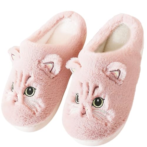 Puimentiua Katze Hausschuhe Damen Plüsch, Tiere Hausschuhe für Weihnachten, Winter Warm Cat Slippers von Puimentiua