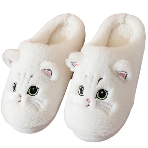 Puimentiua Katze Hausschuhe Damen Plüsch, Tiere Hausschuhe für Weihnachten, Winter Warm Cat Slippers von Puimentiua