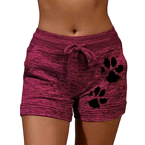 Puimentiua Kurze Sporthose Damen,Sommer Gym Shorts Leicht Kurze Hose,Luftige Jogginghose für Freizeit|Fuchsia L von Puimentiua