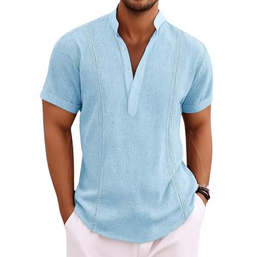 Puimentiua Leichtes Leinenhemd Herren Kurzarm, Guayabera Freizeithemd für Sommer Strand von Puimentiua