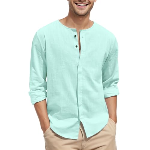 Puimentiua Leinenhemd Herren Langarm, Leicht Sommer Strandhemd, Button Down Shirt,Grün,M von Puimentiua