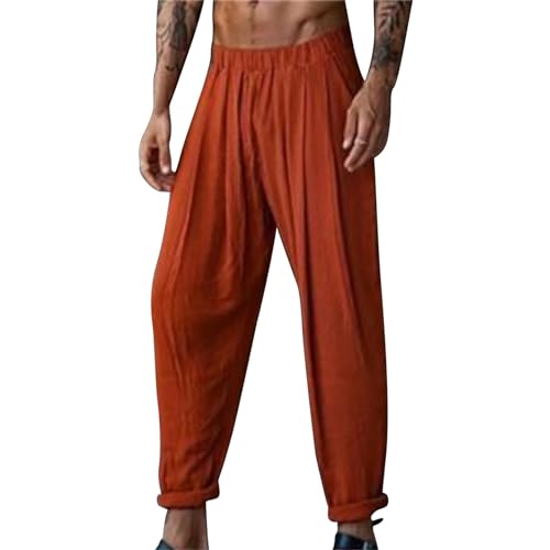 Puimentiua Leinenhose Herren für Sommer, Lockere Freizeithose Leicht Haremshose mit Elastischem Bund von Puimentiua